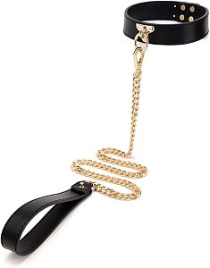 SMD Twisted Metal, BDSM Supreme Collar And Leash Set, Black / Gold