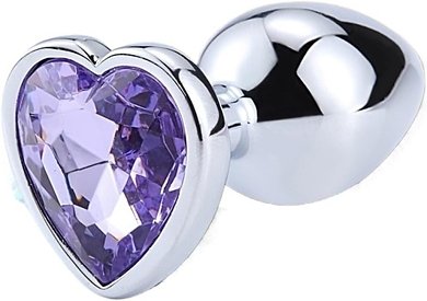 SMD Butt Plug, Πρωκτική Σφήνα S 7cm, Silver / Lilac Heart