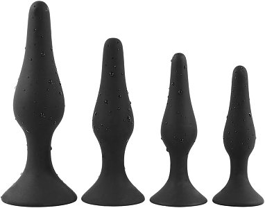 SMD Butt Plug Max Set, Smooth Silicone With T-Bar, Πρωκτική Σφήνα Σετ των 4 (S / M / L / XL), Black