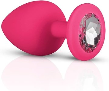 SMD Diamond Silicone Butt plug, Πρωκτική Σφήνα Σιλικόνης, 7cm, Pink/Silver