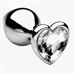 SMD Butt Plug, Πρωκτική Σφήνα S 7cm, Silver / White Heart