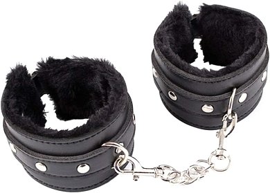 SMD GuiltyMe Handcuffs, Χειροπέδες από Vegan Leather & Fur, Black