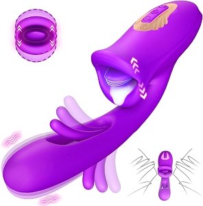 SMD Multitasker, Clitoral Licking, Flapping and G Spot Vibrator 3-in1, Διπλός Δονητής με 9 Vibrating Modes, Purple