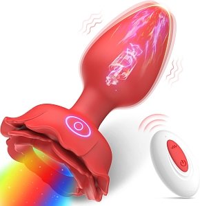 SMD The Rose Glow, LED Light Up Butt Plug Vibrator, Πρωκτική Σφήνα με Δόνηση με Χειρισμό μέσω Remote & RGB LED Φως, Red