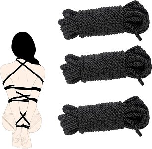 SMD Bound Bliss 10m., Σετ των 3τμχ, Shibari Bondage Rope with Metal Tip, BDSM Σχοινί Δεσίματος από Πολυεστέρα, Black