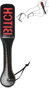 SMD BXTCH Fetish Spanking Paddle Series, BDSM Imprint Spanking Paddle, Faux Leather, 32cm, Black/Red