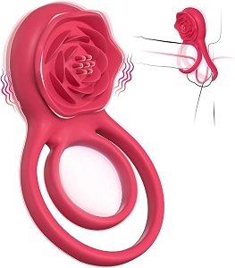 SMD Rose Ring, 2-in-1 Vibrating Cockring with Clitoral Stimulator, Δαχτυλίδι Πέους & Κλειτορίδας Δονούμενο Σιλικόνης, Pink