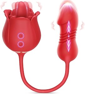 SMD Dessert Rose Double, 4-in-1 Dildo, Vibrator and Licker, Pink