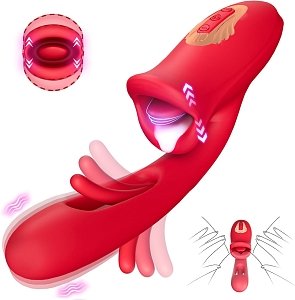 SMD Multitasker, Clitoral Licking, Flapping and G Spot Vibrator 3-in1, Διπλός Δονητής με 9 Vibrating Modes, Red