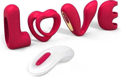 Tracy's Dog LOVE Remote Couple Interactive Kit, Dual Cock Ring, Couple & Finger Vibrator with Vibrating Bullet, Red
