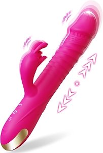 SMD Holy Motors, Rabbit Clitoral Stimulation and G Spot Vibrator 2-in1, Διπλός Δονητής με 3 Thrusting & 10 Vibrating Modes, Pink