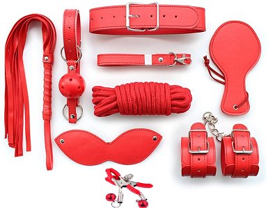 SMD Dominator Red, Full BDSM Βondage Restrain Gear, Πλήρες σετ BDSM με 9 Accessories, Red