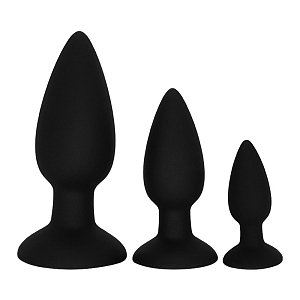 SMD Triple Challenger Butt Plug, Πρωκτική Σφήνα από Σιλικόνη Σετ των 3 (S / M / L ), Black