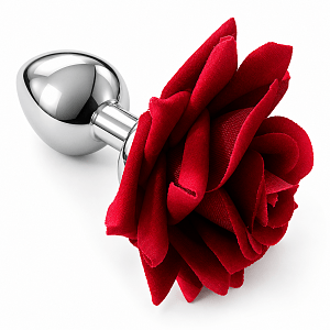 SMD Bloom Butt Plug with Rose, Πρωκτική Σφήνα με Τριαντάφυλλο, Silver / Red Rose