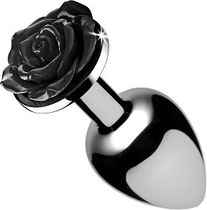 SMD Rose Butt Plug, Πρωκτική Σφήνα S 8cm, Silver / Black Rose