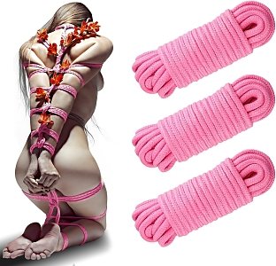 SMD Bow Tie 10m., Σετ των 3τμχ, Hemp Rope with Metal Tip, BDSM Σχοινί Δεσίματος Βαμβακερό, Pink