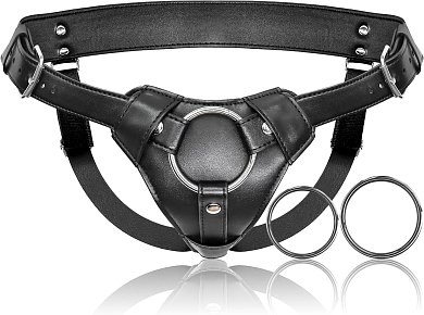 SMD Let's Unite, Strap On Harness από Vegan Leather & Adjustable Waist and Thighs, Black