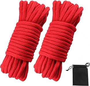 SMD Bow Tie 5m., Σετ των 2τμχ, Hemp Rope with Metal Tip, BDSM Σχοινί Δεσίματος Βαμβακερό, Red