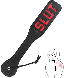 SMD SLUTED Fetish Spanking Paddle Series, BDSM Imprint Spanking Paddle, Faux Leather, 32cm, Black