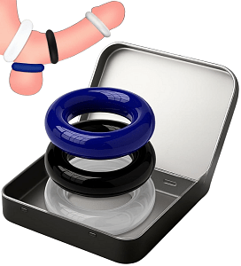 SMD Stay Hard Penis Rings Set, Comfort Fit Δαχτυλίδια Στύσης Σιλικόνης, Black/Blue/Transparent, 3τμχ