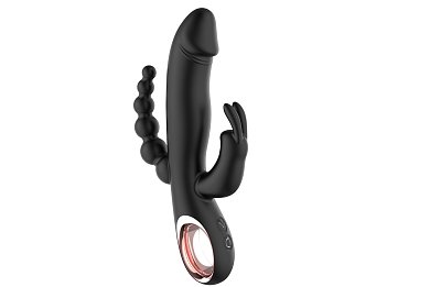 SMD Black Mamba, Rabbit Clitoral Stimulation, G Spot Vibrator & Anal Beads 3-in1 Realistic Vibrator Dildo, Black