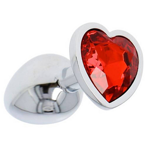 SMD Butt Plug, Πρωκτική Σφήνα S 7cm, Silver / Red Heart