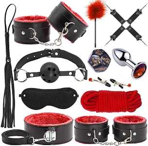SMD Liaison Erotique, Full BDSM Βondage Restrain Gear, Πλήρες σετ BDSM με 12 Accessories, Black/Red