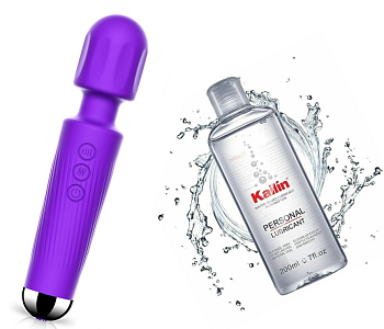 SMD Vibrator Wand & Lubricant 200ml Set, Κλειτοριδικός Δονητής & Λιπαντικό 200ml Σετ, 20 Vibrations & 8 intensities, Purple