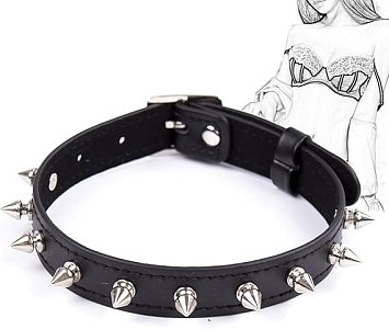 SMD Razor Edge, Spiked Leather Collar With Adjustable Strap, PU Leather, Black
