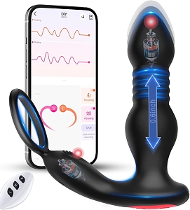 SMD Soyuz, Prostate Massager & Anal Vibrator with Cock Ring, Prostate Vibrator with App, Black