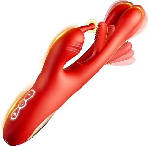 SMD Stellar Fantasy, Clitoral, Flapping and G Spot Vibrator 3-in1, Διπλός Δονητής με 7 Vibrating Modes, Red