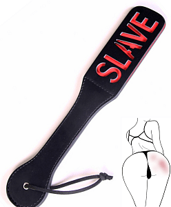 SMD SLAVE Fetish Spanking Paddle Series, BDSM Imprint Spanking Paddle από Faux Leather, 32cm, Black/Red