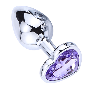 SMD Butt Plug, Πρωκτική Σφήνα L 9cm, Silver / Lilac Heart