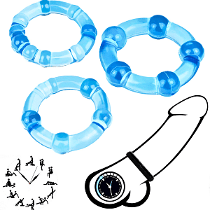 SMD Stay Hard Penis Beaded Rings Set, Comfort Fit Beaded Δαχτυλίδια Στύσης Σιλικόνης, Light Blue, 3τμχ
