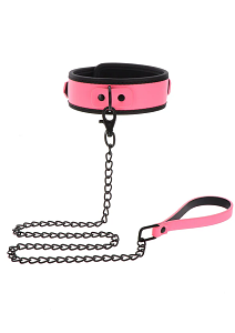 Taboom Glow In The Dark Collar & Chain Leash, Φωσφοριζέ BDSM Κολάρο & Λουρί, Pink