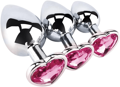 SMD Analyzer Triple, Butt Plug Set, Πρωκτική Σφήνα Σετ των 3 (S / M / L ), Silver / Pink Heart