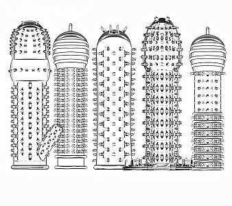 SMD Guardian X, Penis Sleeve With Ribbed Patterns Set of 5, Ανάγλυφες Θήκες Ενίσχυσης Πέους σε Διάφορα Σχήματα, Σετ 5 τμχ