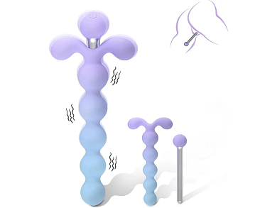 The Oh Collective Wave Duo 2-IN-1 Ribbed Silicone & Steel Vibrator, Διπλός Αποσπώμενος Clitoral & Anal Δονητής, Lilac/Skye Blue