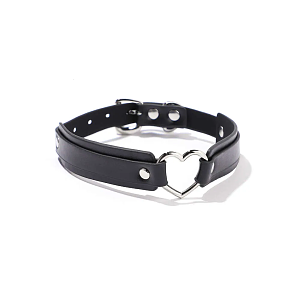 SMD Tight Heart, Rivet & Leather Heart Choker with Adjustable Strap, Black