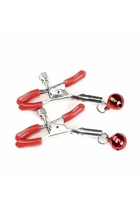 SMD Erster Kontakt  Adjustable Nipple Clamps With Bell, BDSM Ρυθμιζόμενοι Σφιγκτήρες Θηλών, Red