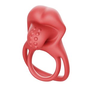 SMD Double Tongue, Vibrating Double Penis Ring, Δονούμενο Διπλό Δαχτυλίδι Πέους με Γλώσσα, 10 Δονήσεις, Silicone, Red