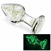 SMD LumiGlow, Glow-in-the-Dark Glass Butt Plug, Φωσφορίζουσα Γυάλινη Πρωκτική Σφήνα 8.5cm, Clear / Green Glow