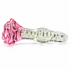 SMD LumiGlow, Glow-in-the-Dark Glass Butt Plug, Φωσφορίζουσα Γυάλινη Πρωκτική Σφήνα με Βάση Τριαντάφυλλο 11cm, Clear / Pink