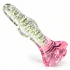 SMD LumiGlow, Glow-in-the-Dark Glass Butt Plug, Φωσφορίζουσα Γυάλινη Πρωκτική Σφήνα με Βάση Τριαντάφυλλο 11cm, Clear / Pink