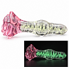 SMD LumiGlow, Glow-in-the-Dark Glass Butt Plug, Φωσφορίζουσα Γυάλινη Πρωκτική Σφήνα με Βάση Τριαντάφυλλο 11cm, Clear / Pink