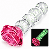 SMD LumiGlow Beads, Glow-in-the-Dark Glass Butt Plug, Φωσφορίζουσα Γυάλινη Πρωκτική Σφήνα με Βάση Τριαντάφυλλο 12.5cm