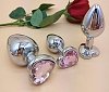 SMD Analyzer Triple, Butt Plug Set, Πρωκτική Σφήνα Σετ των 3 (S / M / L ), Silver / Pink Heart