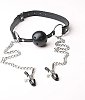 SMD Broken Will, Silicone Breathable Ball Gag with Chained Nipple Clamps, BDSM Set Φίμωτρο και Σφιγκτήρες Θηλών, Black