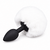 SMD Fluffy Silicone Butt Plug with Faux Fur Pompom, Πρωκτική Σφήνα Σιλικόνης με Απαλή Φούντα S 7cm, Black / White