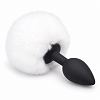 SMD Fluffy Silicone Butt Plug with Faux Fur Pompom, Πρωκτική Σφήνα Σιλικόνης με Απαλή Φούντα S 7cm, Black / White